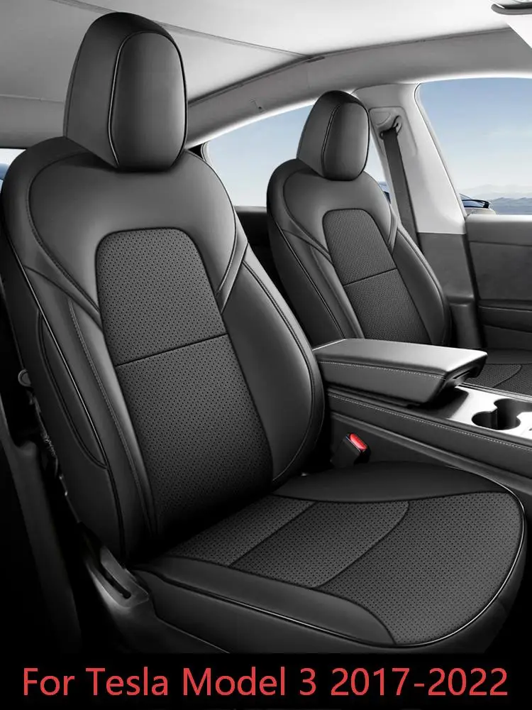 Faux Leather Full Wrapped 5 Seats Seat Covers Custom Protective Cushion for Tesla Model 3 2017-2022 Auto Accessories