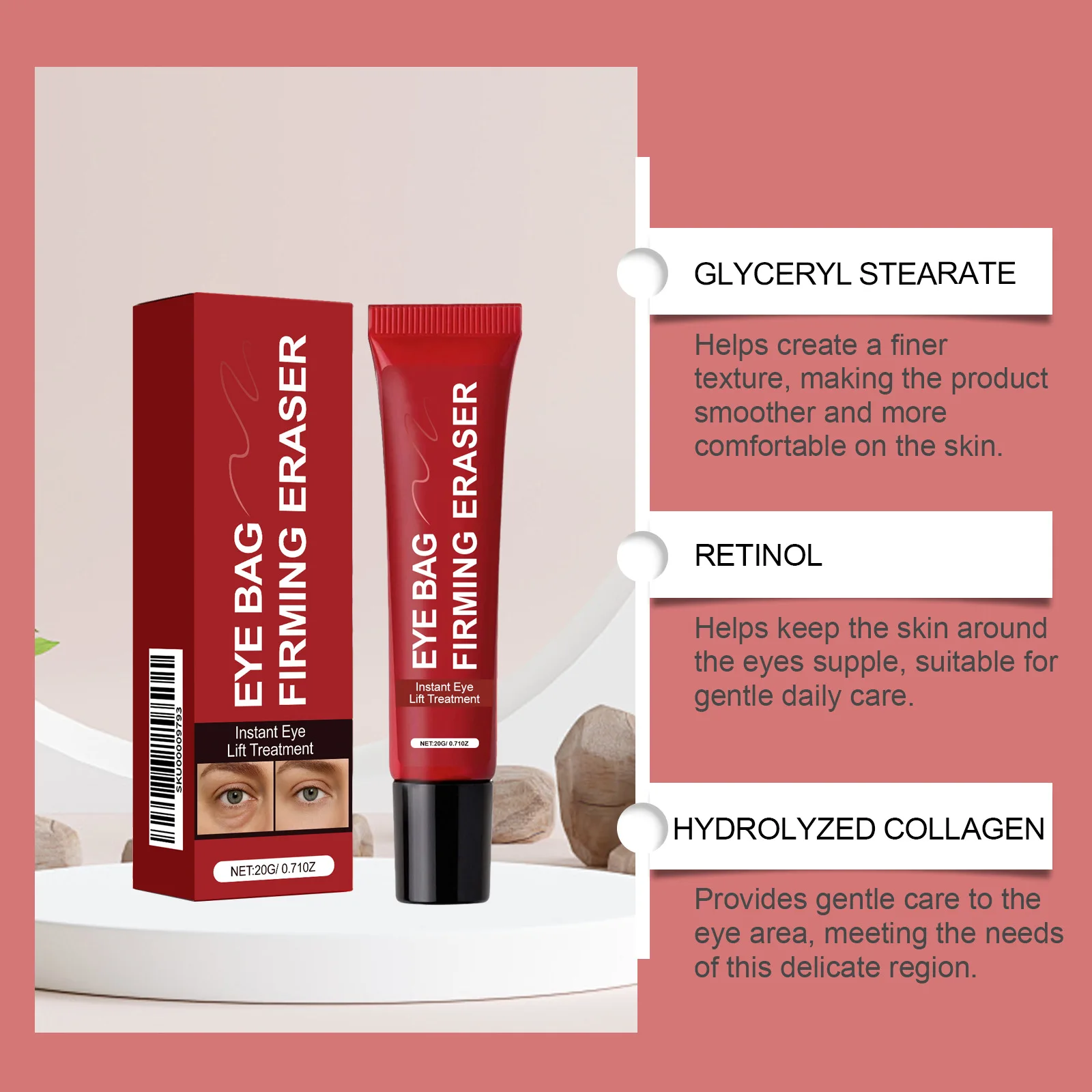Retinol Eye Cream Anti Aging Wrinkle Firming Skin Fade Fine Line Dark Circles Puffiness Removal Moisturize Tighten Eye Bag Cream