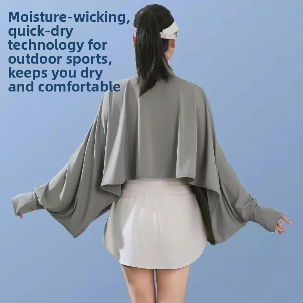 Fashion Solid Color Summer Sunscreen Shawl Long Sleeve Breathable Ice Silk Cape Quick Dry Lightweight Sunshade Cloak Running