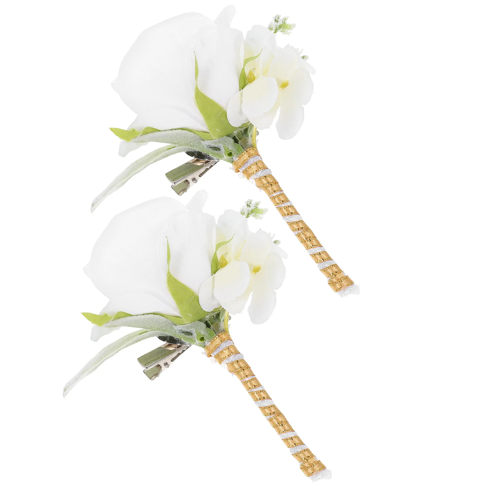 

2pcs Artificial Rose Corsage Silk Brooch Wedding Flower Decor Accessories Bridesmaid Bride Clothing Simulation Floral