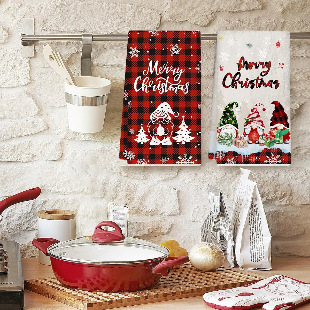 2 قطعة مناشف المطبخ عيد الميلاد عيد ميلاد سعيد الطرف الديكور 2025 عيد الميلاد جنوم المنزل طبق المطبخ القماش نافيداد هدايا السنة الجديدة