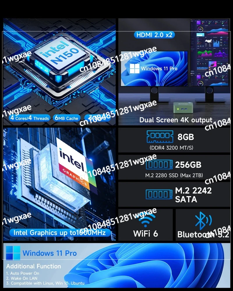 Twin Lake N150 MINI PC G3 N100 Windows 11 Pro DDR4 16GB 512GB NVMe SSD WIFI6 BT5.2 كمبيوتر ألعاب سطح المكتب #4