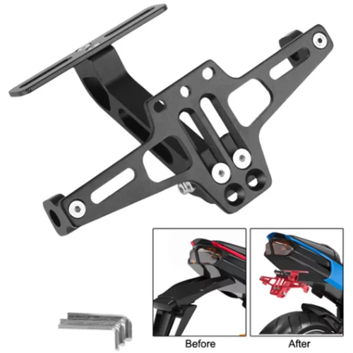 Imagen 2 del producto Soporte Universal ajustable para placa de matrícula de motocicleta, aleación de aluminio, soporte de lámpara de señal de giro trasera, Kits eliminadores de guardabarros