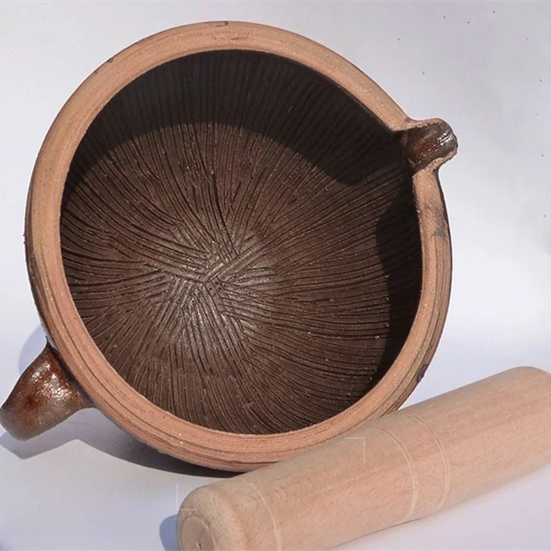 

Traditional Handmade Clay Pestle for Grinding Spices Garlic Rice Paste Tea Pestle Wooden Handle Kitchen Cooking Tool Garlic P...