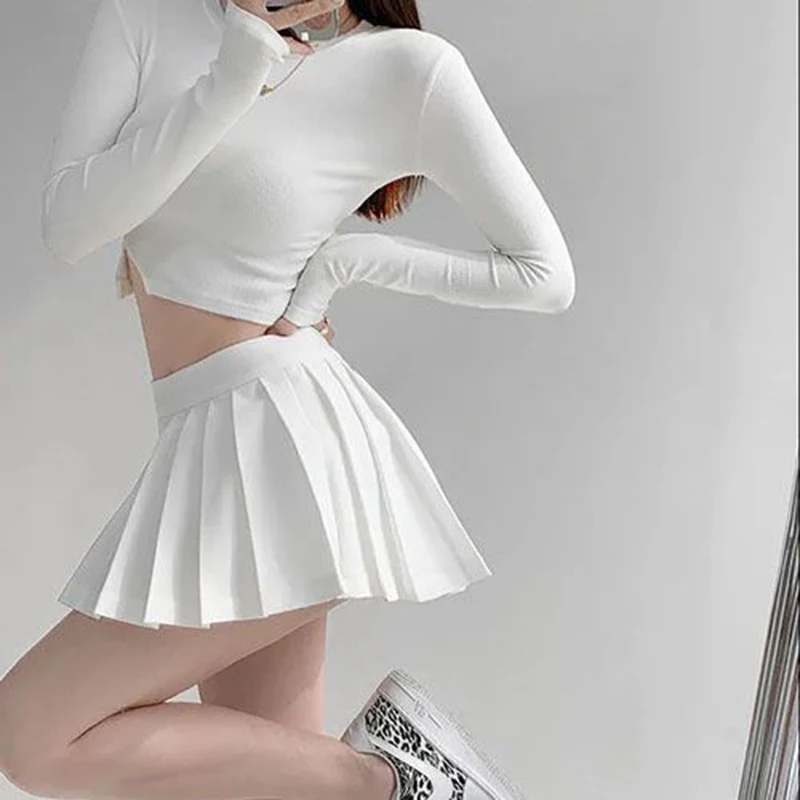 

Sexy Women Pleated Skirt High Waist Summer Fashion Zipper Pleated Mini Skirt Black White High Waist Girl Solid Skirt