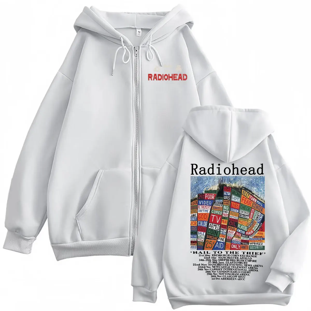 Radiohead granizo al ladrón Merch cremallera sudaderas con capucha Rock Hip Hop Vintage sudaderas con cremallera hombres mujeres jerseys de moda de gran tamaño