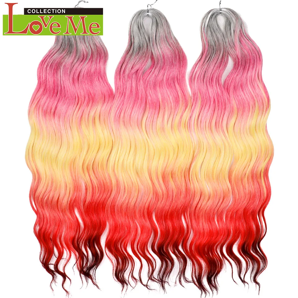 LOVE ME 24 Zoll 300g Synthetisches Haar Wasserwellen-Flechthaarverlängerungen Ombre Regenbogenfarben Tiefe Wellen Twist Häkelhaar – Detail 12