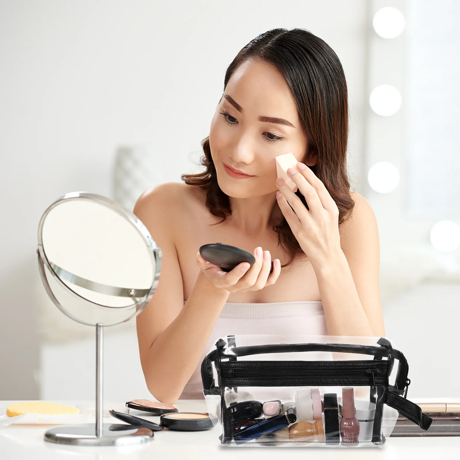 Borsa trasparente Custodia per trucco Custodia per cosmetici da viaggio Prodotti e trasparente