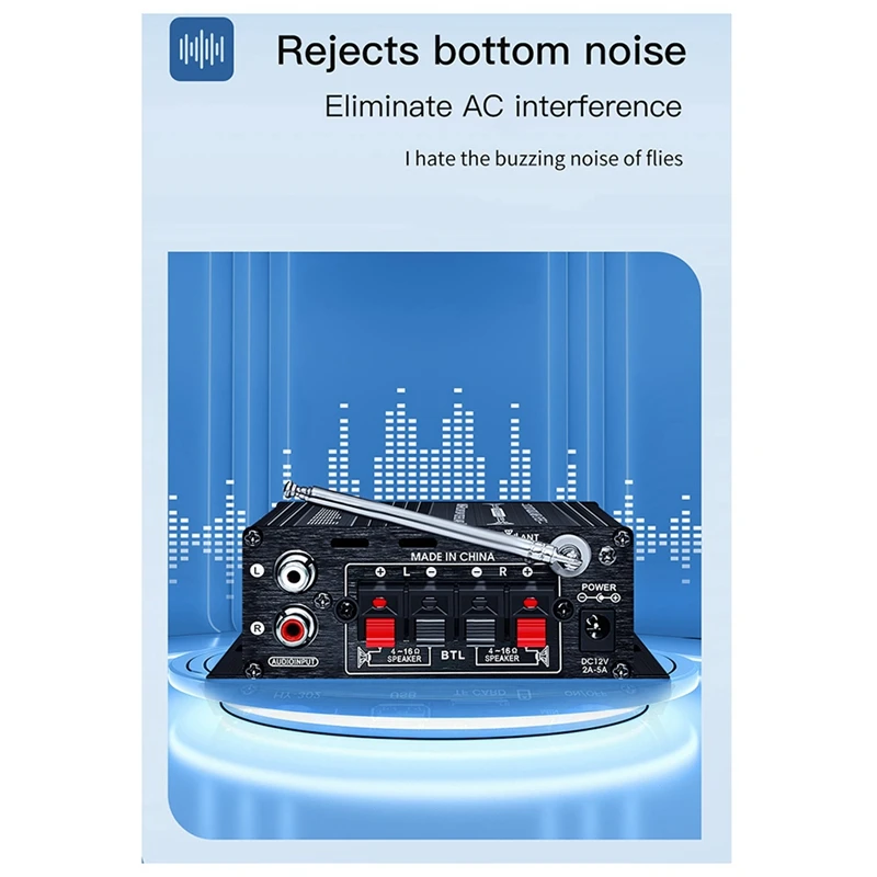 Amplificador Digital con Bluetooth para el hogar y el coche, Mini altavoz de sonido HIFI de 2 canales, FM, Clase AB, 12V