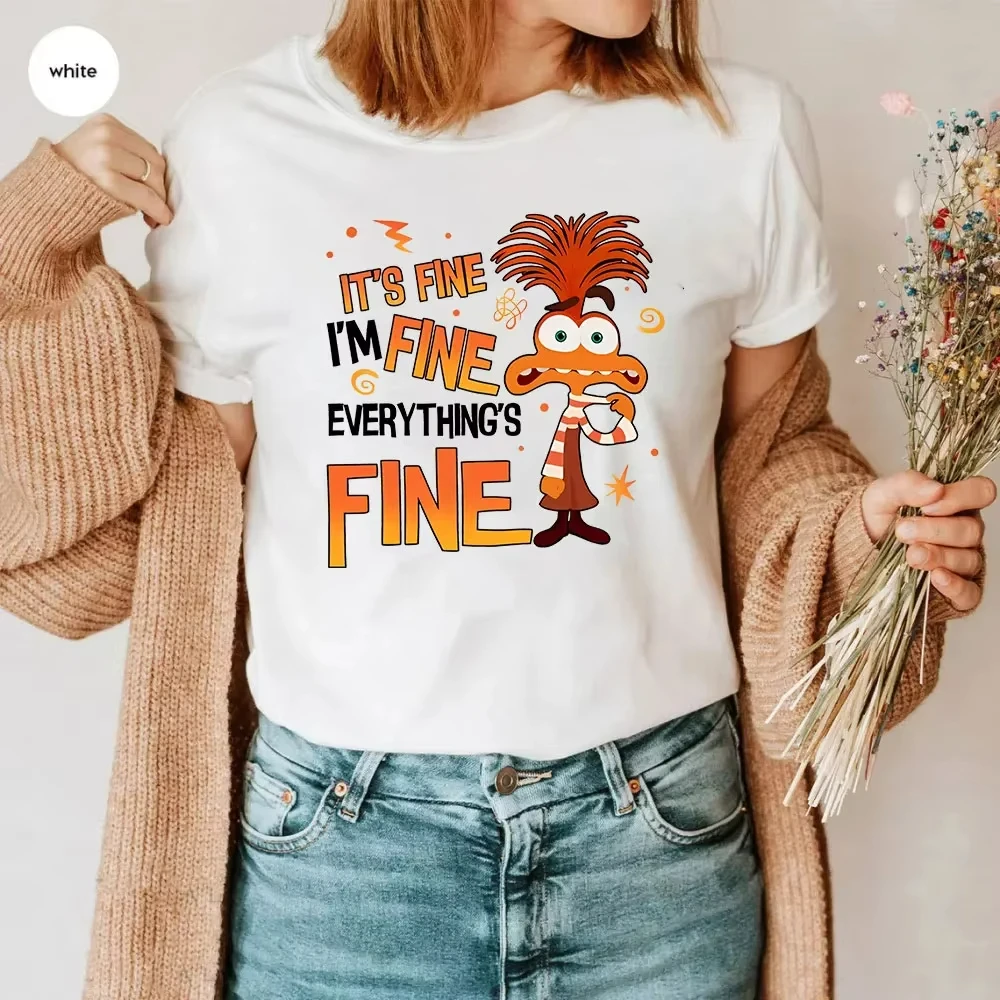 

Anxiety Shirt Inside Out 2 T-Shirt Everything Is Fine Anxiety Inside Out Emotions Shirts Retro Mental Health Family Vacation Top