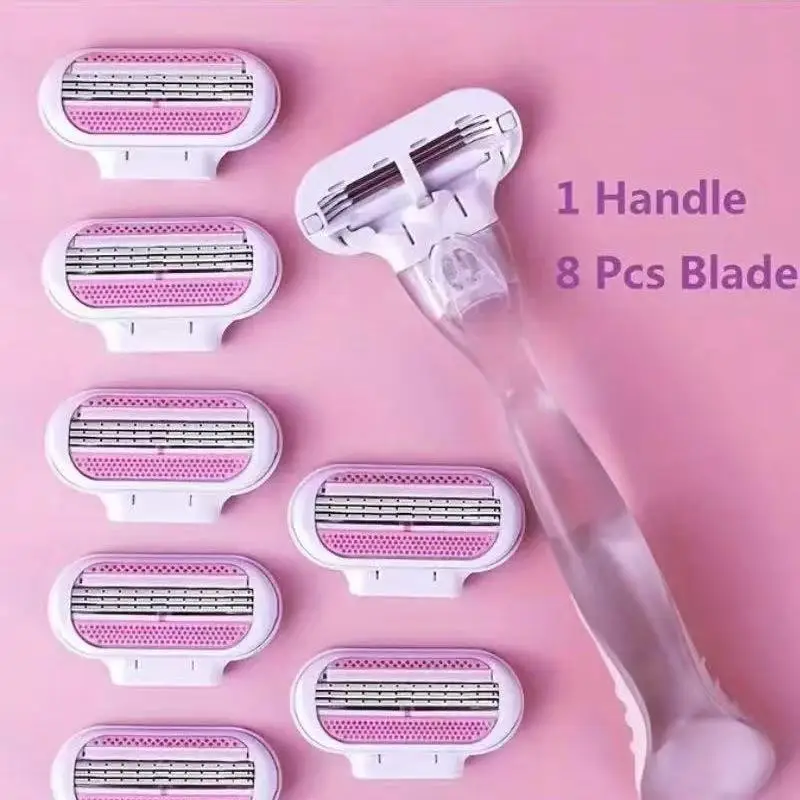 女性の安全かみそりの刃,顔,脚,脇の下,ビキニ,美容,脱毛,シェービング,互換性のある,毒シェーバー,1つのハンドルと4つの刃と8つの刃