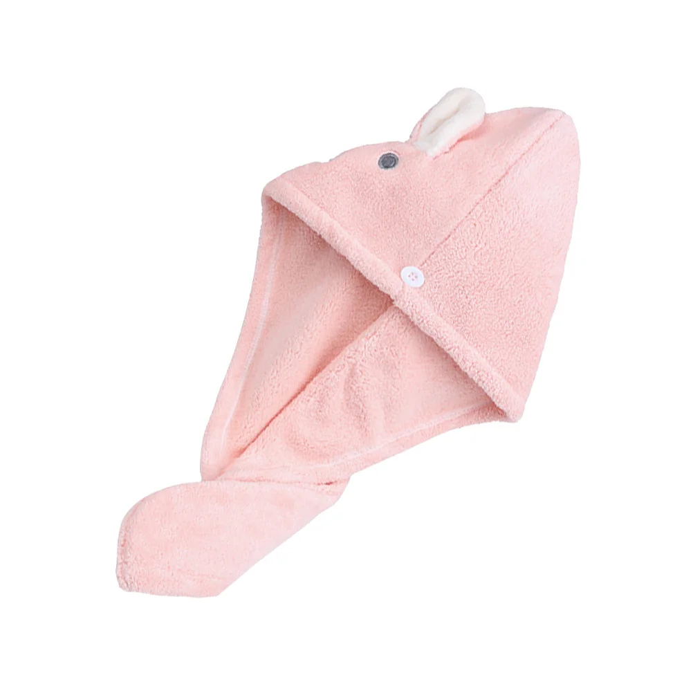 تجفيف غطاء تجفيف شعر أذن أرنب وردي سميك فائق الامتصاص ومضاد للتجعد ولا منفاخ كهربائي للسفر إلى المنزل