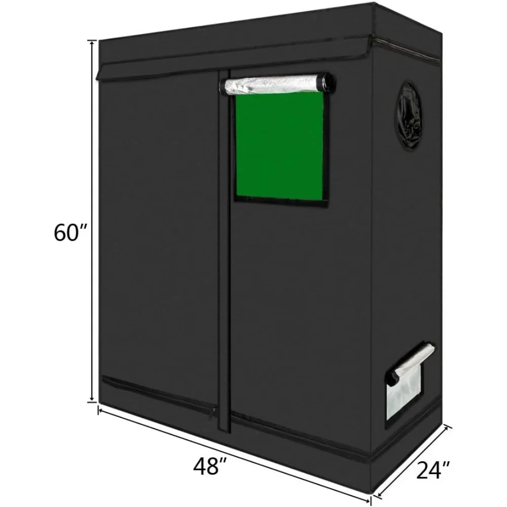 48 inch x 24 inch x 60 inch high reflective polyester film hydroponic plant growth chamber with detachable floor tray