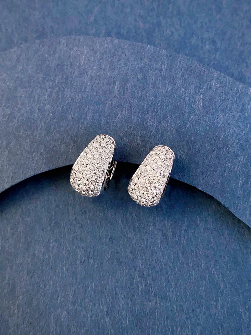 KUGG 100% 18K White Gold Earrings Women Luxury Shiny Design 1.60carat Real Natural Diamond Hoop Earrings High Party Jewelry