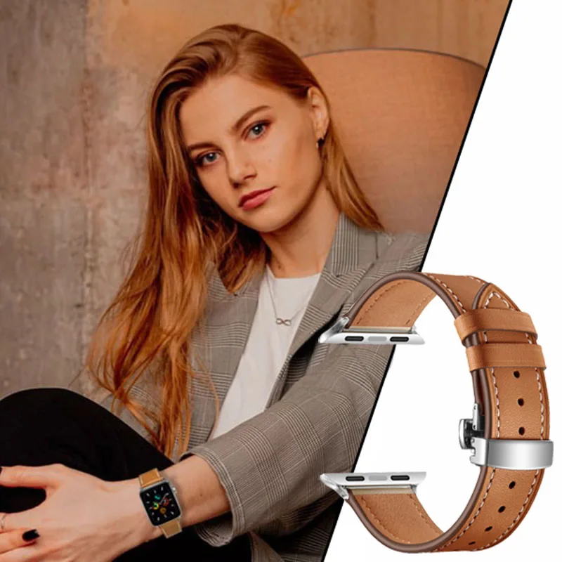 Pulseira de couro de luxo para Apple Watch, 45mm, 44mm, 49mm, 42mm, 38mm, 40mm, 41mm, iWatch Ultra 8, 7, 6, 5