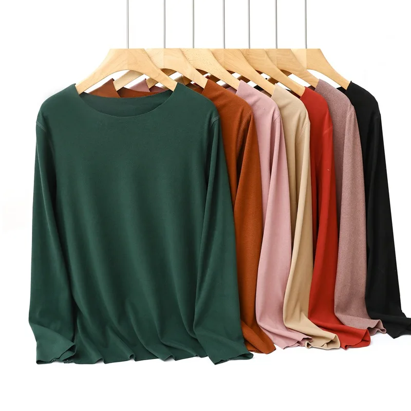 plus Size Women's Long Sleeve Thermal Top Extra Thick German Velvet Warm Base Layer Shirt for plus Size Students Autumn Wear