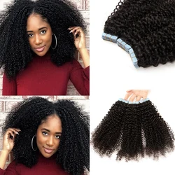 MRS HAIR Tape In Hair Extensions Deep Curly Human Hair Skin Weft Kinky Curly Tape Hair 12-24inch Natural Black Remy 20pcs/Pack