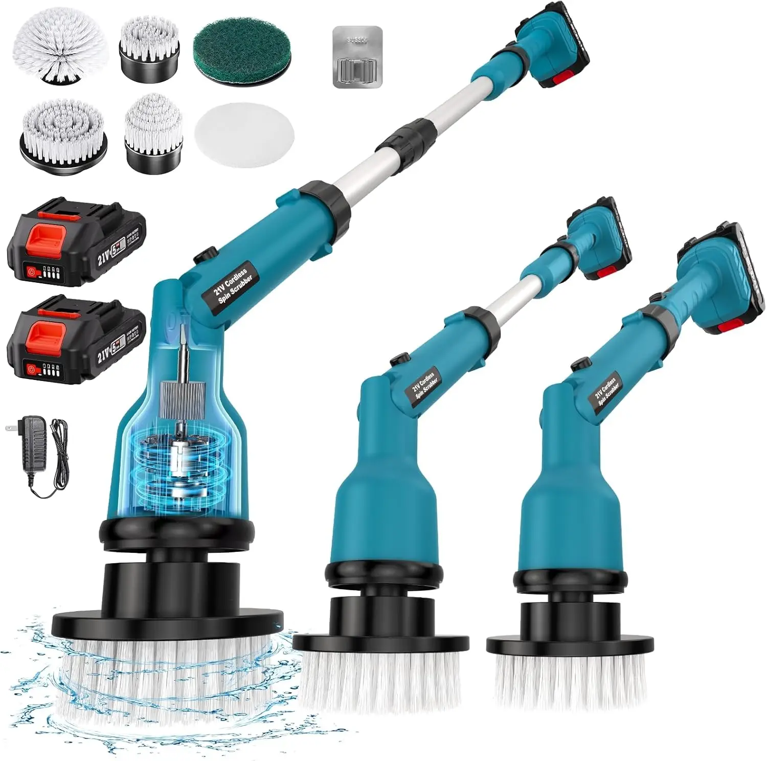 Max 1000RPM Powerful Cordless Spin Cleaning , with 50 Inches Adjustable Extension Arm, 2 Batter