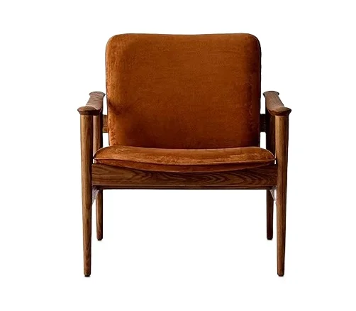 Italian Modern Light Luxury Leisure Armchair - Chestnut Brown Fabric Solid Wood Living Room Sofa Home Furniture Vip Sofa