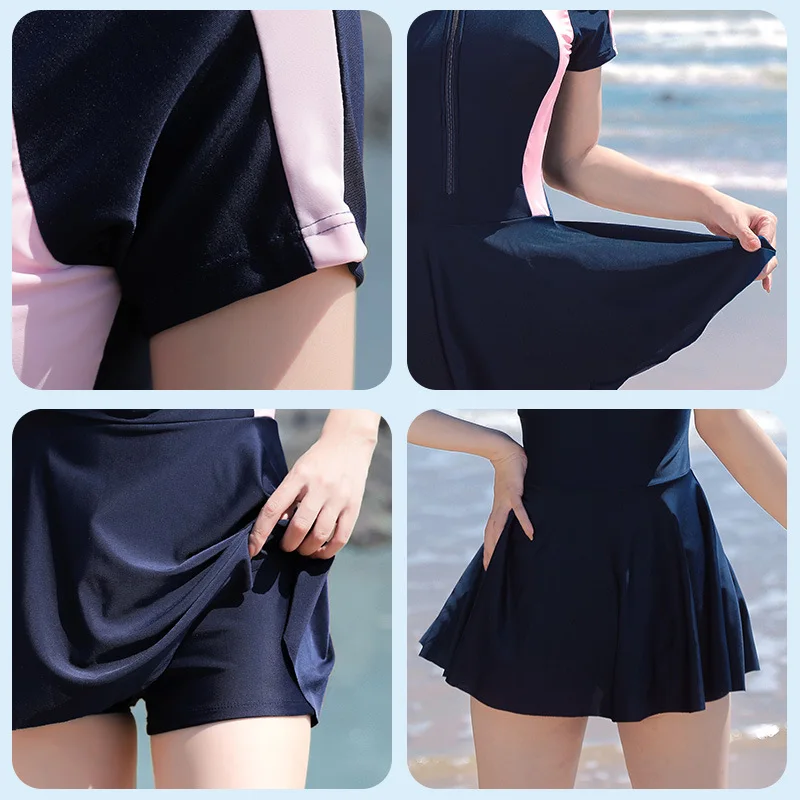 Swimsuit women one-piece skirt ins wind slim cover belly conservative hot spring beach holiday swimsuit.