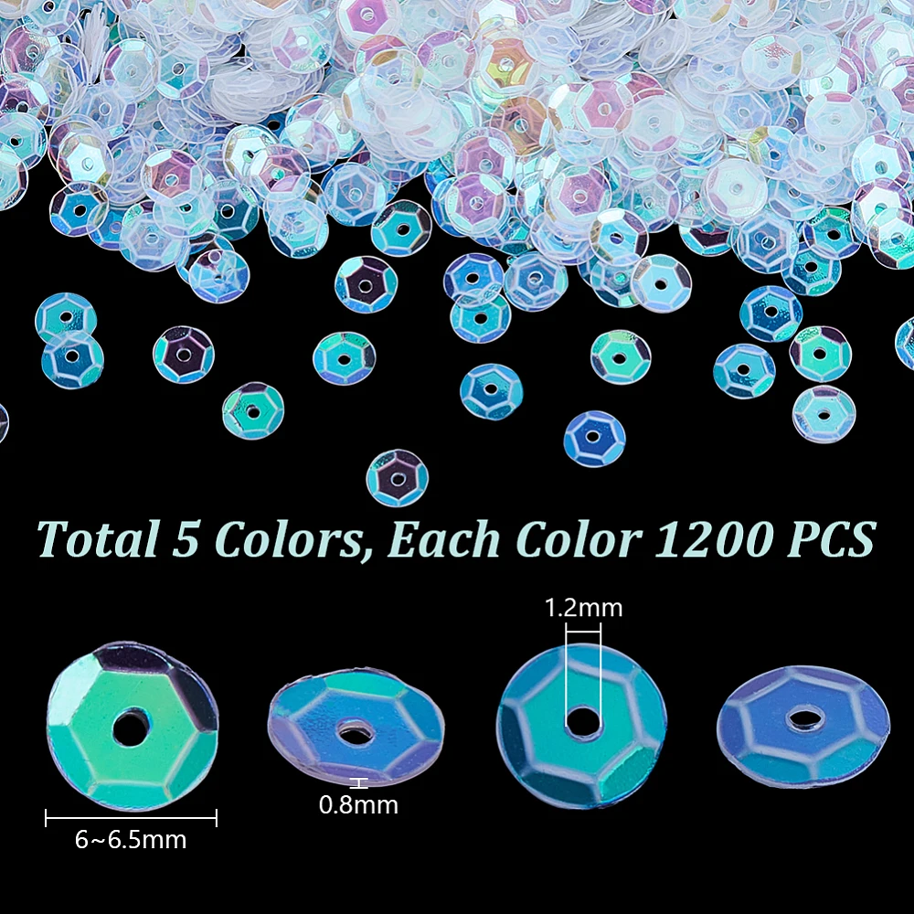 3600 Pcs Iridescent Loose Sequins 6mm Applique Transparent Embellishment Paillettes Pendants Acrylic Sequin for Embroidery