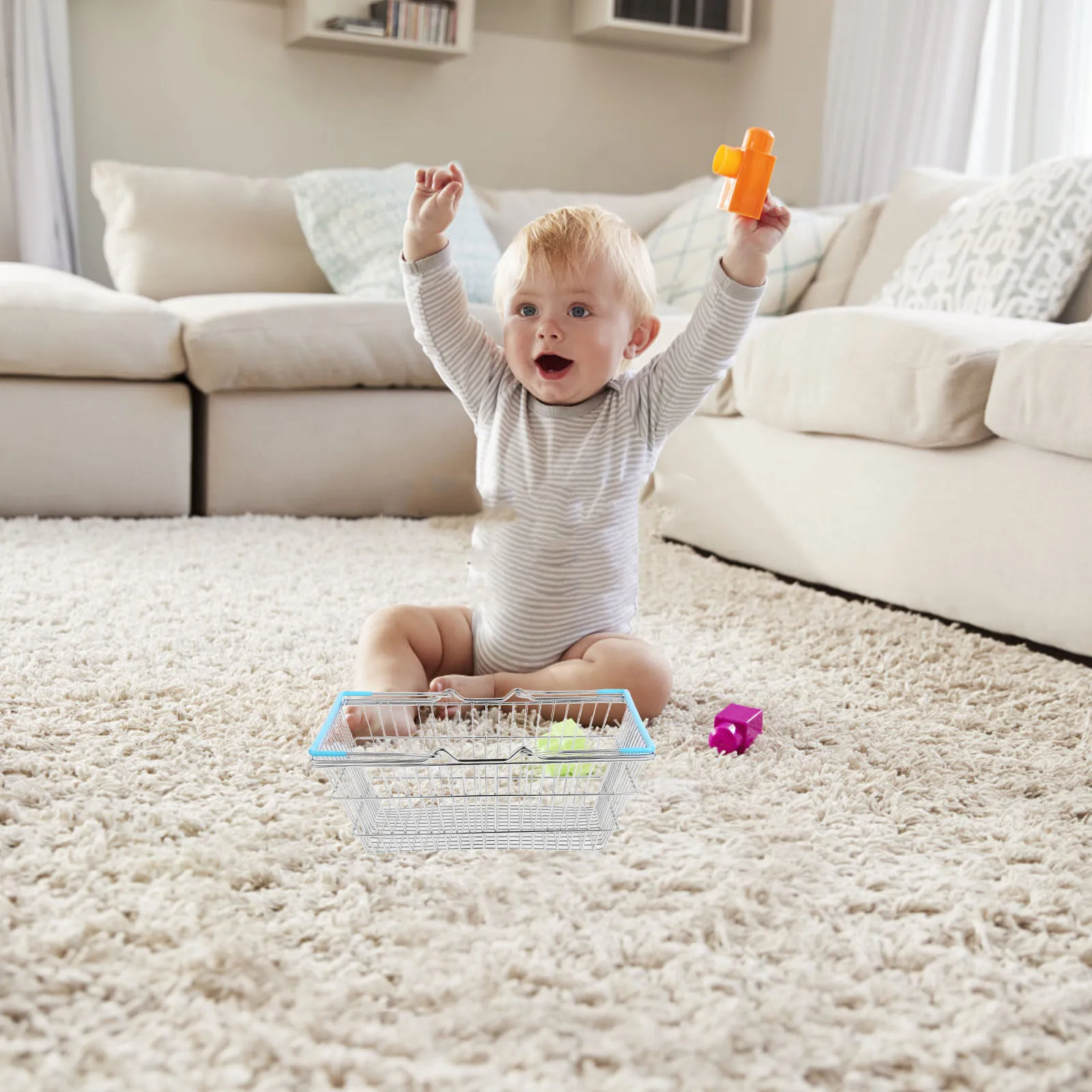 Cesta de compras simulada, Mini carrito de juguetes de hierro, cesta de almacenamiento para juegos de niños, bonito carrito de comestibles de mano para recuerdos de fiesta de juegos de rol