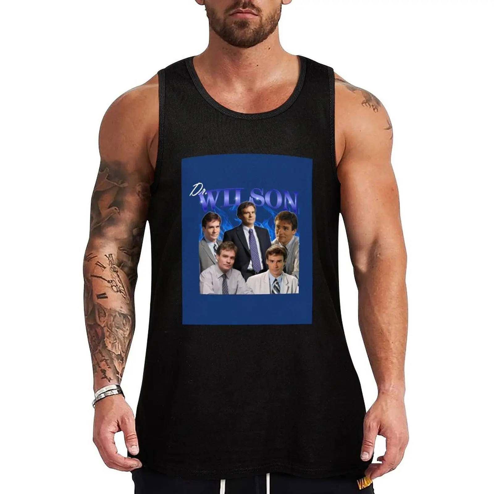 

Dr Wilson House MD blue flames Tank Top mens designer clothes Sleeveless T-shirt running shirt underwear Working vest