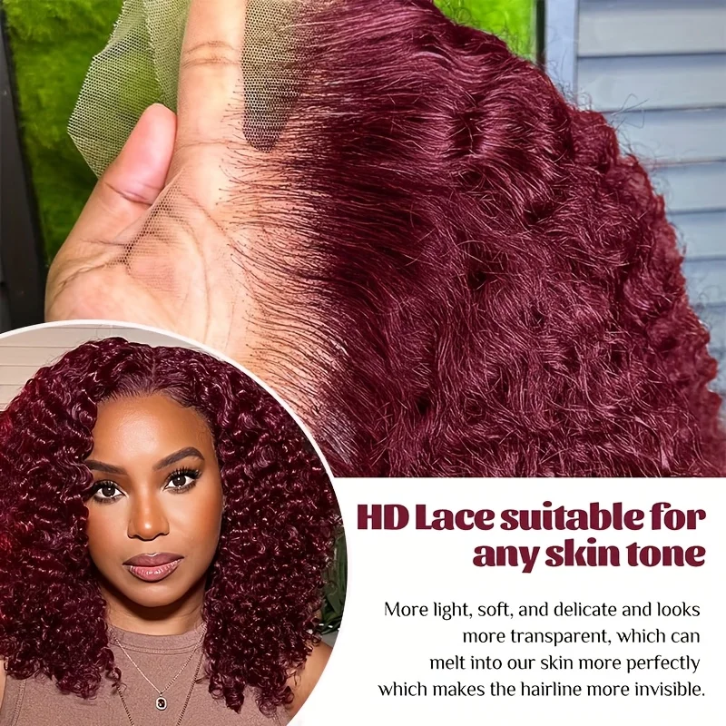 13x4 الدانتيل إغلاق ارتداء والذهاب موجة عميقة بوب شعر مستعار 200% الكثافة 99J شعر بشري مجعد الباروكات للنساء السود