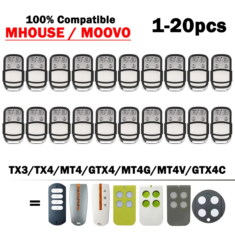 For MHOUSE MOOVO MT4 MT4V MT4G TX4 GTX4 GTX4C Remote Control 433.92MHz MHOUSE MOOVO Garage Door / Gate Remote Control Opener