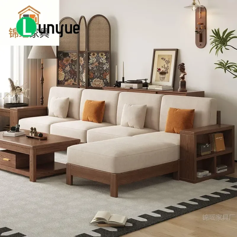 Modern Minimalist Solid Ash Wood Sofa Set Apartment Size Dual Purpose Fabric Couch for Living Room Winter Summer Use