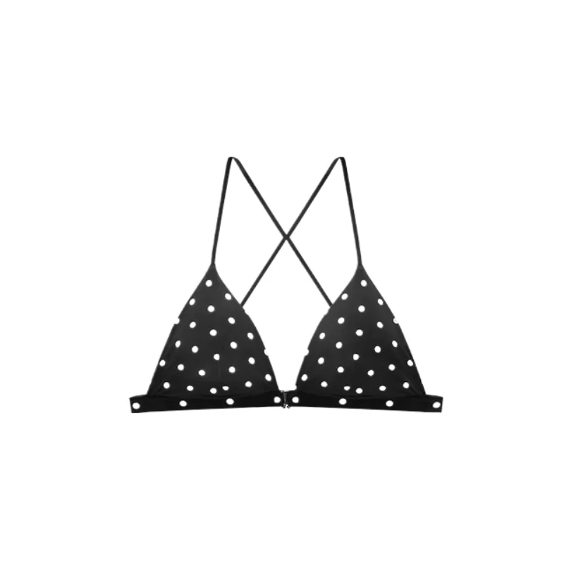 Sweet Triangle Cup Front Closure Bra Pink Polka Dot Small Bust Thin Straps Cross Back Delicate Push Up Soft Womens Underwear