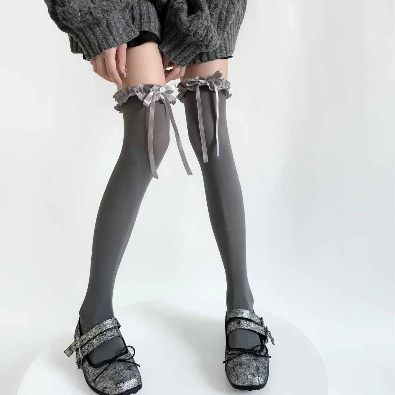Sexy Sweet Soft Thigh High Stockings JK Lolita Style for Girl Long Socks Stockings Japanese Style Lace Bowknot Knee High Socks