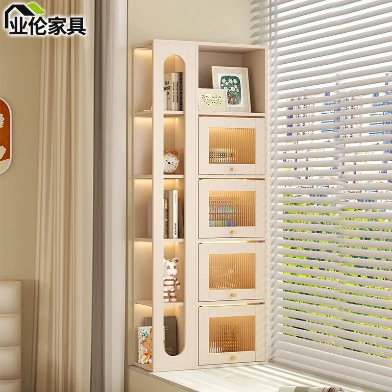Cream style bay window bookcase, windowsill, bookcase, home side french window, balcony, customized locker