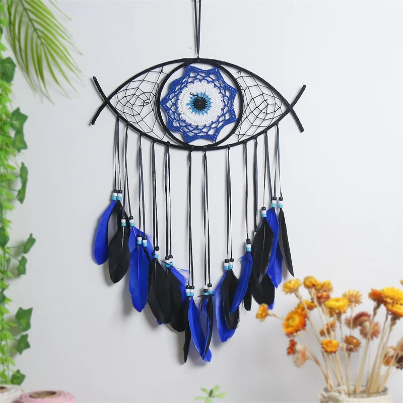 Evil Eye Dream Catcher Boho Home Decor Turkish Blue Eyes Amulet Ochrona ścienna Wisząca zawieszka na szczęście Dekoracja ścienna Ozdoba Rzemiosło