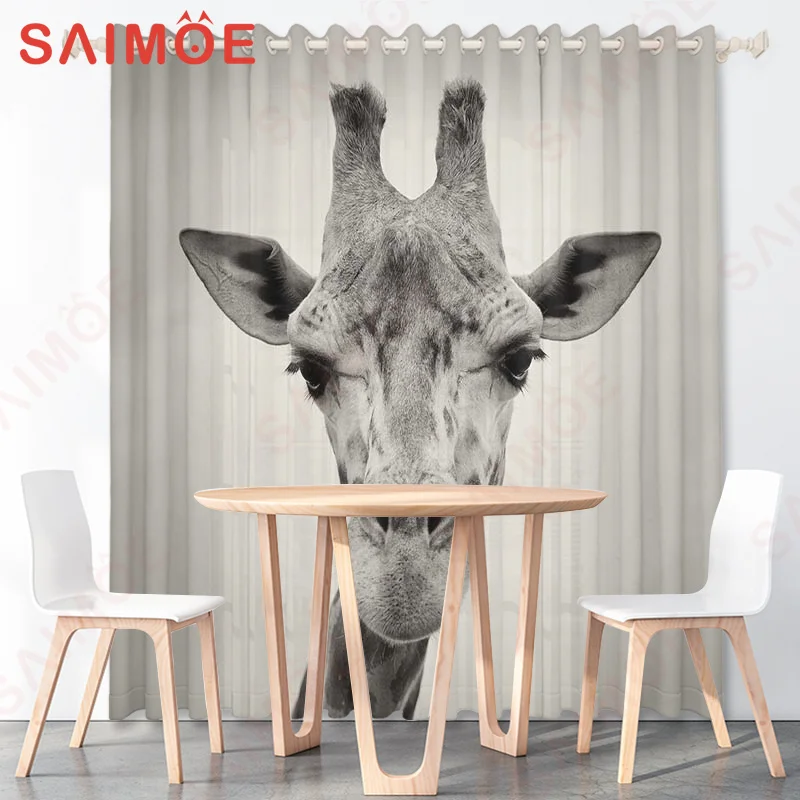 Pastoral Modern Animals 3D Background Curtains Sika Deer Cow Zebra Dog Thin Polyester Fabric Office Custom Decoration with Hooks