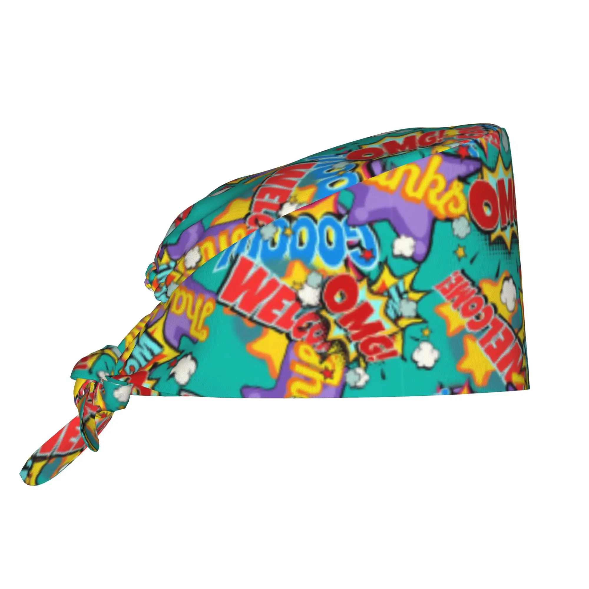 Custom Comic Book Breathable Nursing Work Cap Surgical Scrub Caps Unisex Nursing Hair Hats  Work Scrubs Hat for Medical Surgical