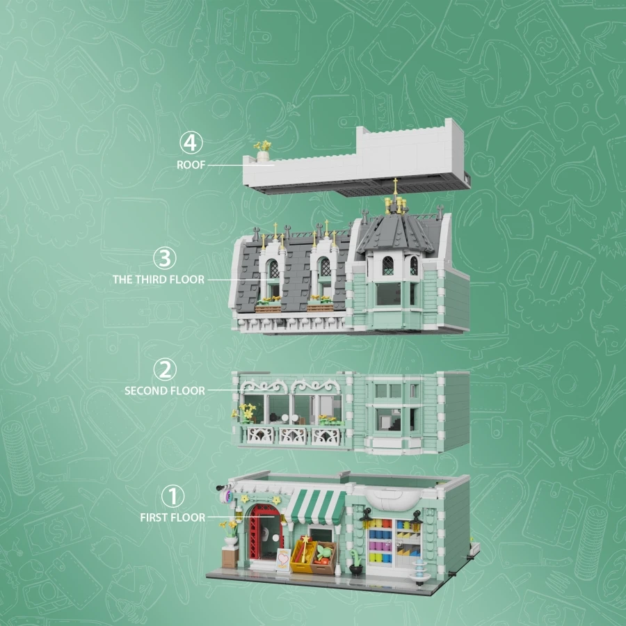 European Street Architecture Modular Building Set MOC Mini Blocks Creative Desktop Model DIY Bricks Kit Holiday Gift