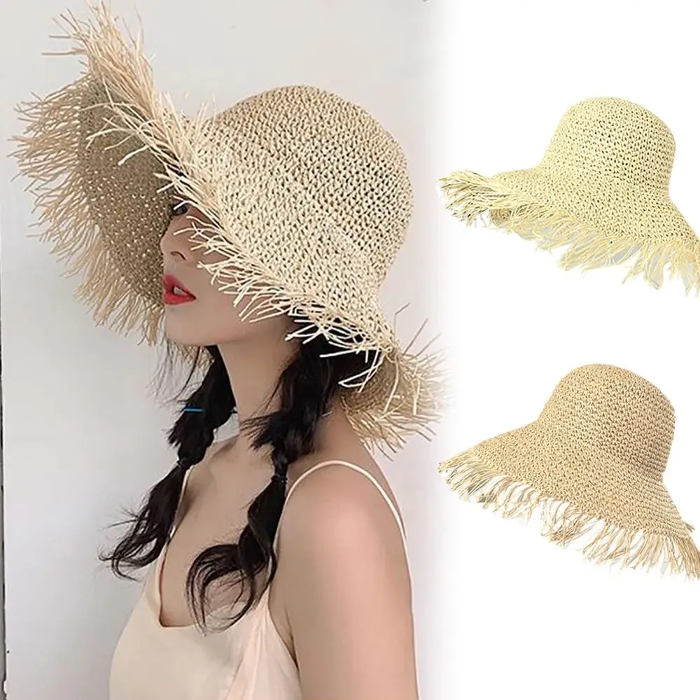 

Fashion Straw Weave Straw Hat Sunshade Wide Brim Sun Cap Breathable Summer Basin Cap