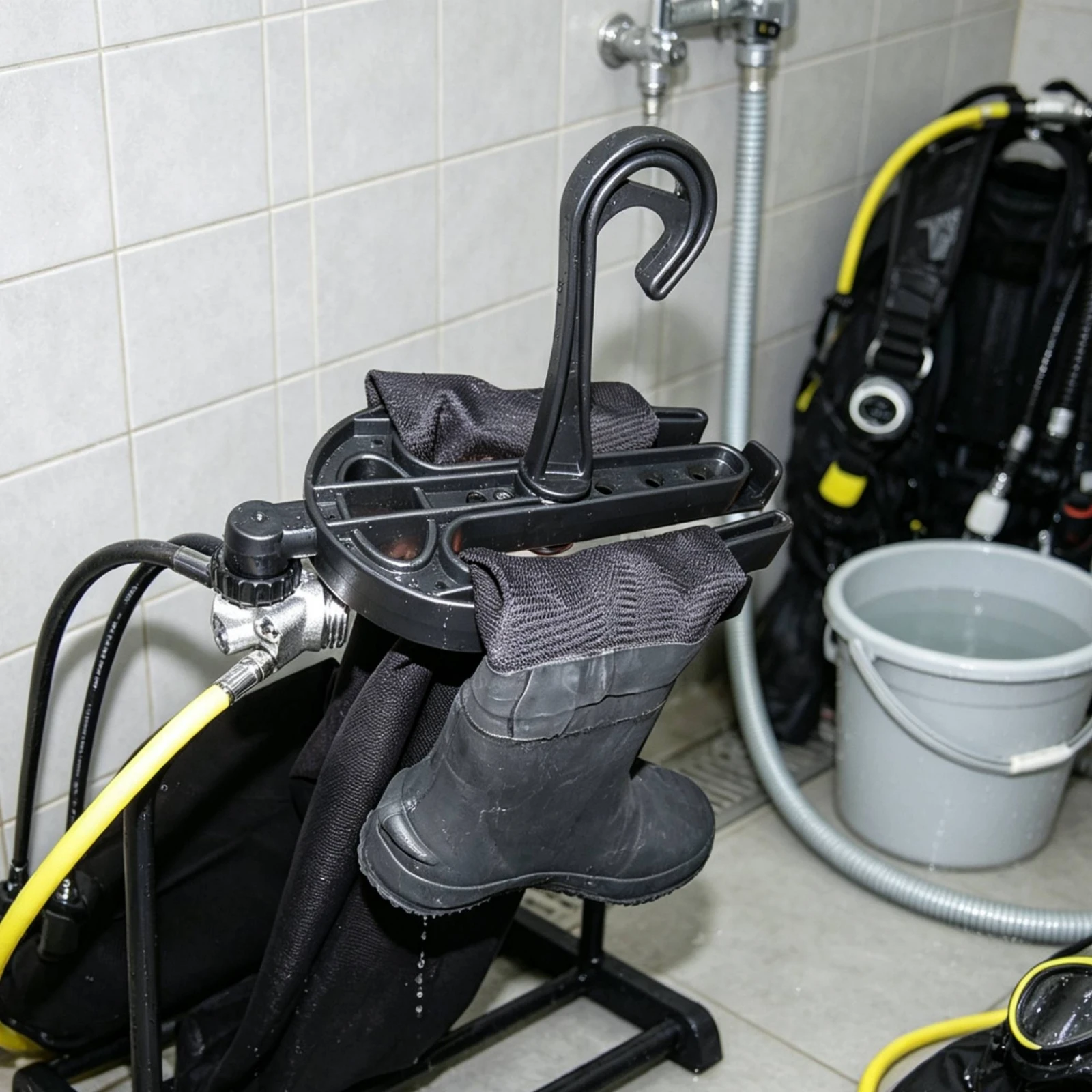 Scuba Gear Hanger Multi-Port Scuba Hanger with Accessory Hook Molded Space-Saving for Divers, Drying, Garage