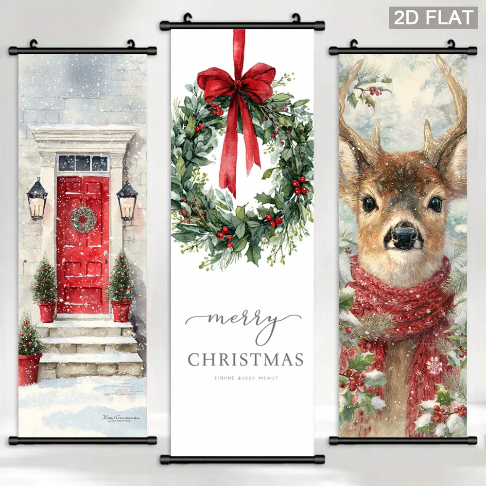 VIKAMA Forest Deer Spirit Framed Tapestry Misty Sunrise Vertical Wall Art Decor for Bedroom Living Room Home Nature Decoration