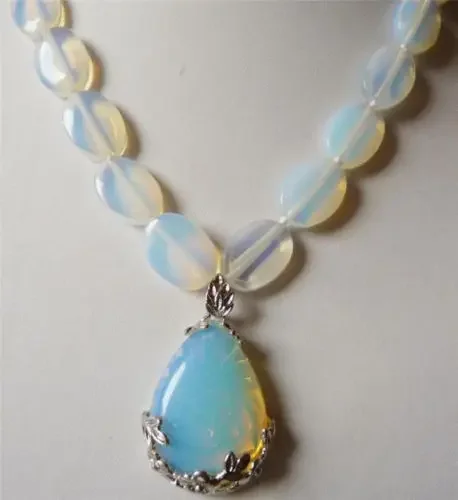 

Stunning 13x18mm White Moonstone & Opal Pendant Necklace 18"AAA+S+A+W