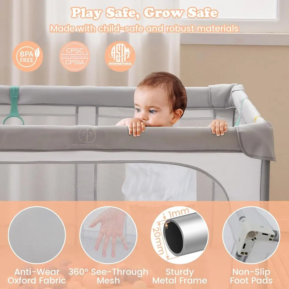 ポータブル折りたたみ式プレイヤード、オーシャンボール50個付き、屋内/屋外ベビーセーフティフェンス、幼児用プレイルーム（50 x 50）