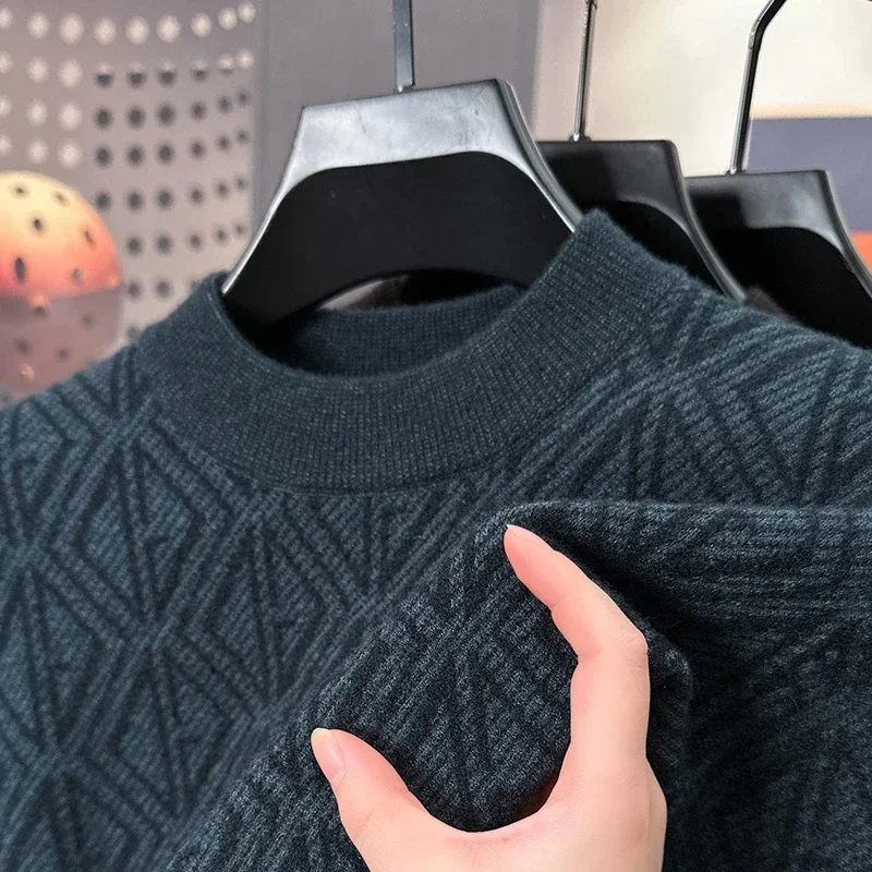 

Autumn and Winter Fashion Men's Warm Thick Casual Solid Color Trendy T-shirt Long-sleeved Pullover Knitted Sweater Top