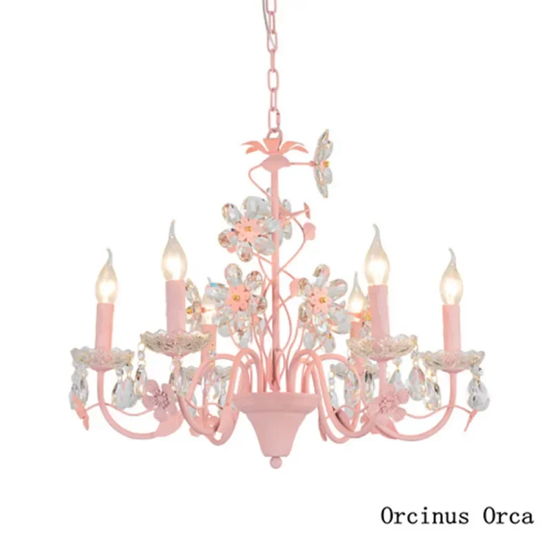 European style creative Pink Crystal Flower Chandelier living room dining room Girl Bedroom personality romantic  Chandelier