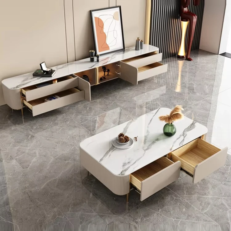 모던 스타일 거실 소결석 커피 테이블 TV 캐비닛 콤보 세트 고급 심플 우드 커피 테이블