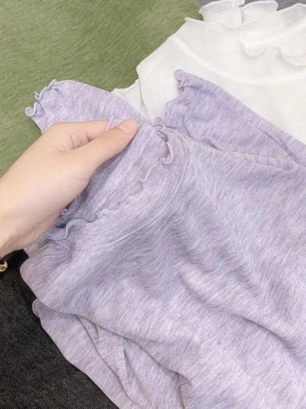 Korean Style Long Sleeve T-Shirt Women's Base Shirt Inner Wear Outer Wear Wood Grain  Anti UV Cotton Polyester Blend Spri...