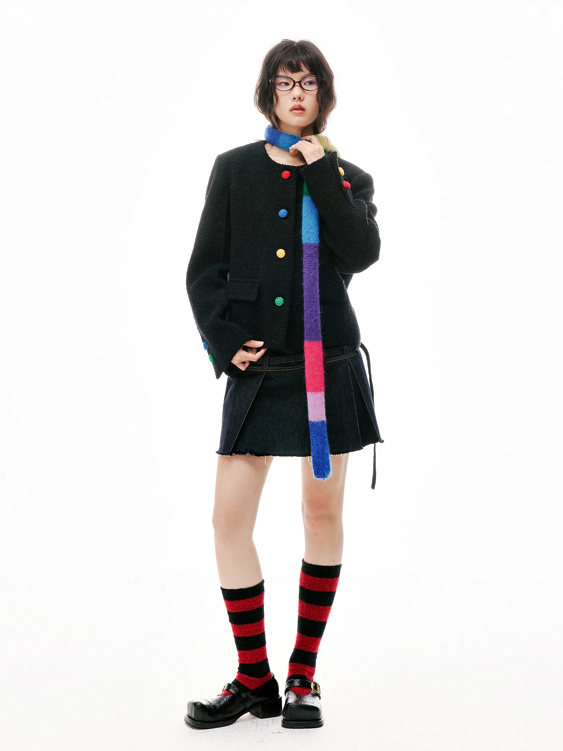 

Bel Canto Original High Ratio Woolen Handmade Buttons Short Coat Autumn Winter Vintage Texture Women's Fashion