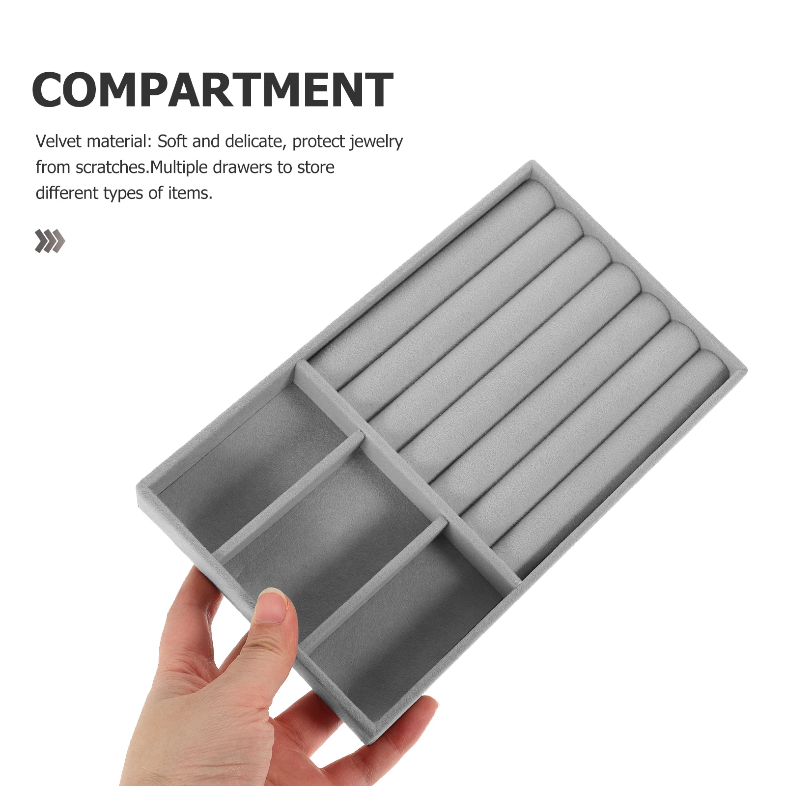 

Stackable Jewelry ganizer 6 Ring Tray Compartments Grey Velvet Drawer Storage Display For Rings Earrings Necklace