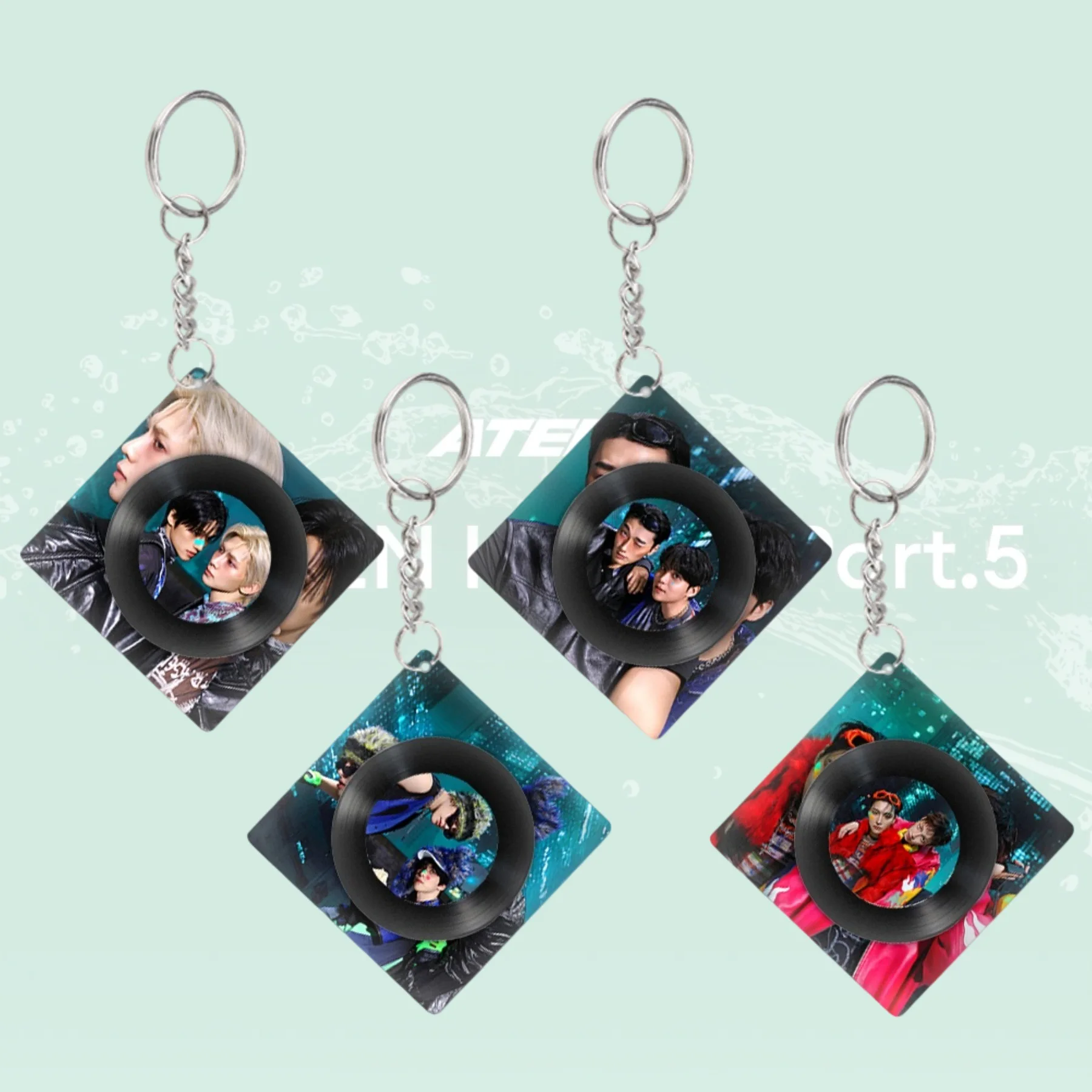 Idol ATEEZ New Album GOLDEN HOUR : Part.5 Rotating CD Acrylic Keychain Bag Ornament Mingi Yunho Seonghwa Jongho Wooyoung San