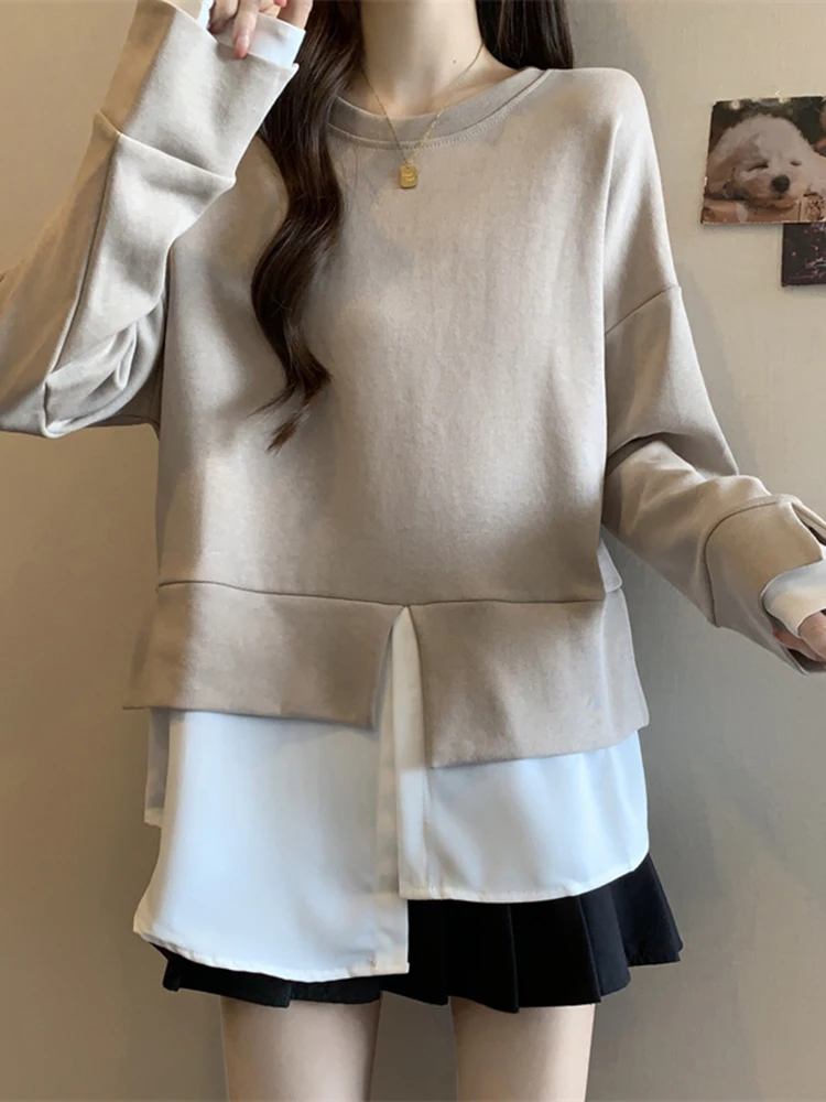 هودي نسائي طويل بمقاسات كبيرة، فضفاض ونحيف، يغطي البطن، تصميم غير متماثل، جديد لخريف وشتاء، مريح وسهل الارتداء